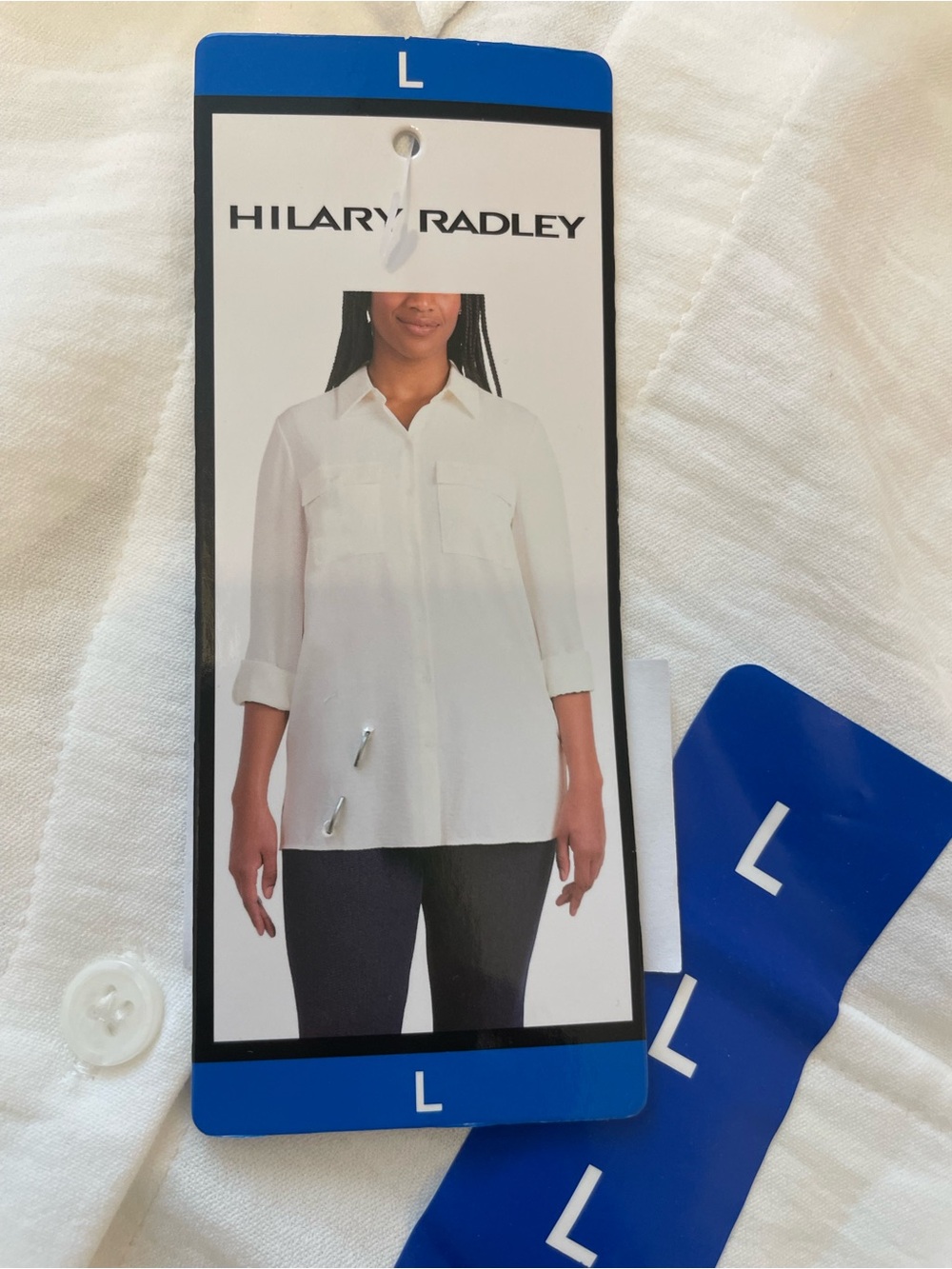 Hilary Radley White Button Down Linen Blend Blouse Shirt Top - Size L - NWT